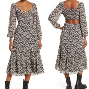 Lush Cutout Back Floral Printed Midi Dress Size M